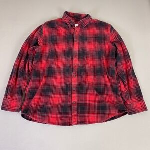 Croft & Barrow Flannel Shirt Men's XL Red Black Plaid Button Down 100% Cotton